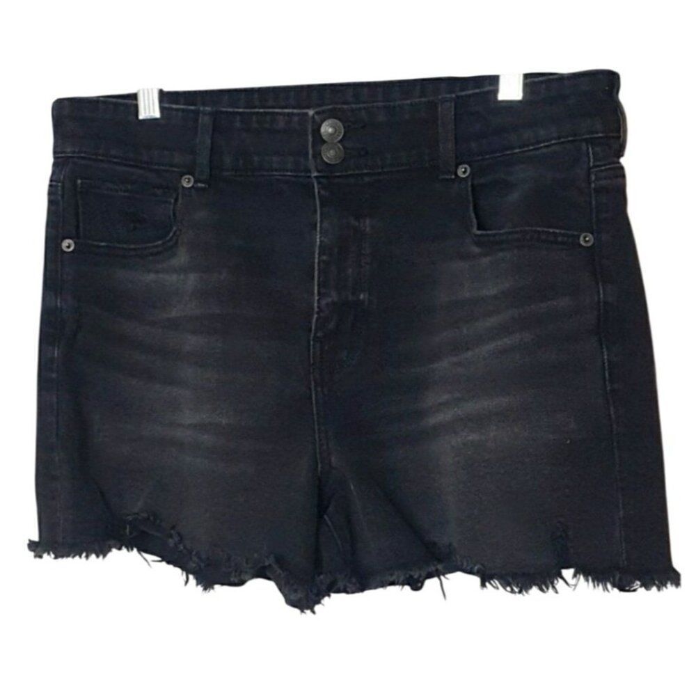 American Eagle Womens Black Denim Shorts 14 Hi Rise Distressed Y2k Frayed Hem